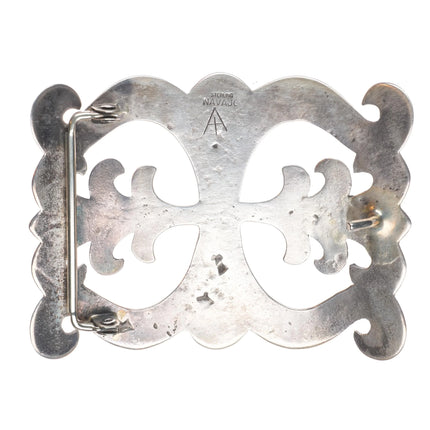 Large Vintage Alvin Thompson Navajo cast sterling silver belt buckle