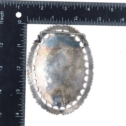 Oliver Smith Navajo sterling silver, turquoise, coral pierced edge belt buckle