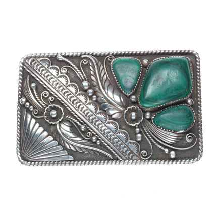 Oliver Smith Navajo sterling silver, malachite vintage belt buckle