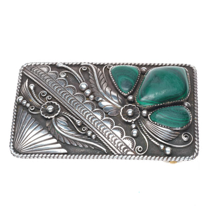 Oliver Smith Navajo sterling silver, malachite vintage belt buckle