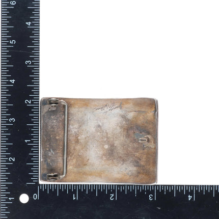 Vintage Navajo sterling silver belt buckle with three turquoise