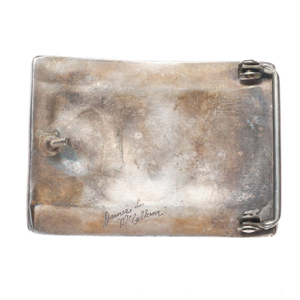 Vintage Navajo sterling silver belt buckle with three turquoise