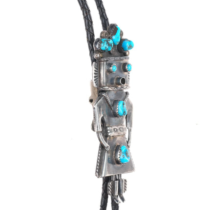 c1970 Vintage Navajo sterling silver Kachina bolo tie w/ turquoise
