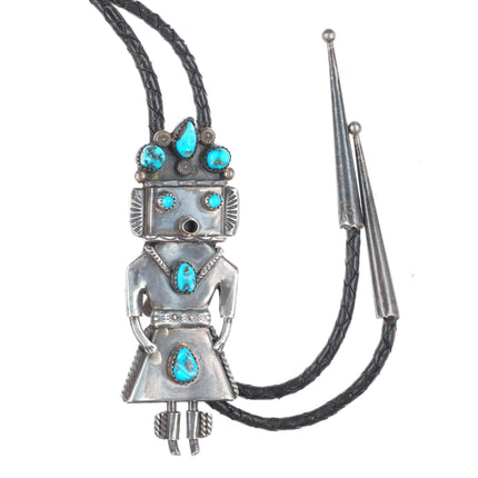 c1970 Vintage Navajo sterling silver Kachina bolo tie w/ turquoise