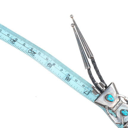 c1970 Vintage Navajo sterling silver Kachina bolo tie w/ turquoise
