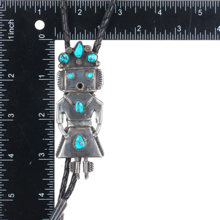 c1970 Vintage Navajo sterling silver Kachina bolo tie w/ turquoise