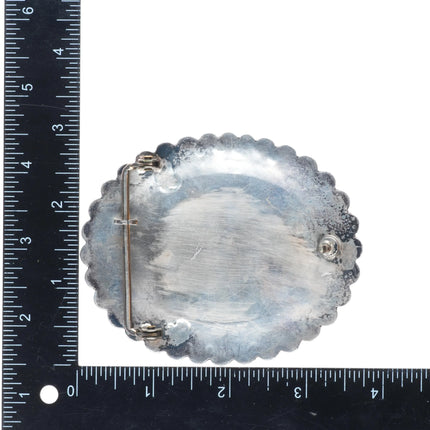 Vintage Navajo sterling silver nicely hand stamped belt buckle w/turquoise