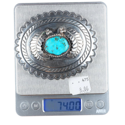 Vintage Navajo sterling silver nicely hand stamped belt buckle w/turquoise