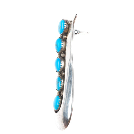 Ray Morton Navajo "Whirling Wind" Sterling silver long turquoise row earrings
