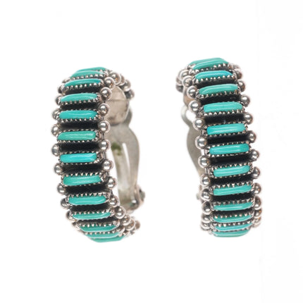 Vintage Francis Eustace Zuni Sterling silver needlepoint turquoise clip earrings