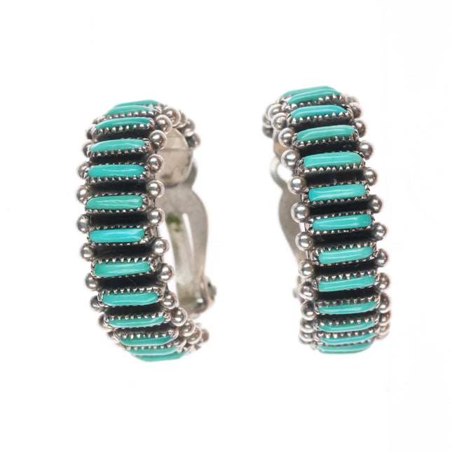 Vintage Francis Eustace Zuni Sterling silver needlepoint turquoise clip earrings