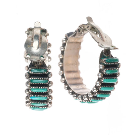 Vintage Francis Eustace Zuni Sterling silver needlepoint turquoise clip earrings