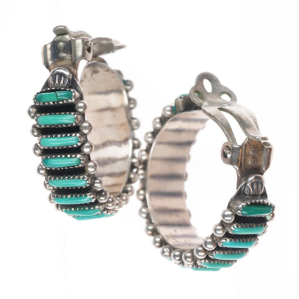 Vintage Francis Eustace Zuni Sterling silver needlepoint turquoise clip earrings