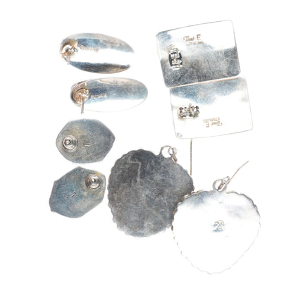 Vintage lot Navajo sterling silver earrings turquoise/spiny oyster, hearts, etc