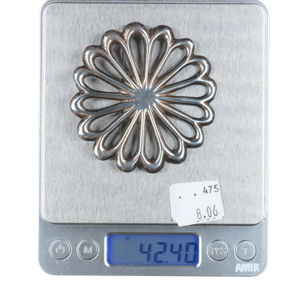 40's-50's large Navajo cast sterling silver pin