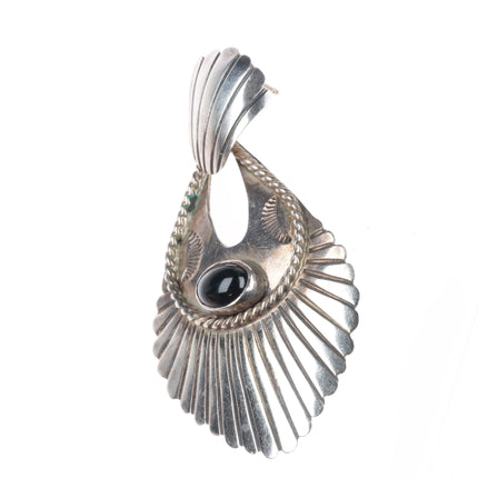 Nakai Navajo sterling silver onyx long dangle earrings