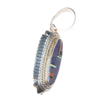 FF Navajo sterling silver, charoite, opal, coral sterling silver inlay pendant