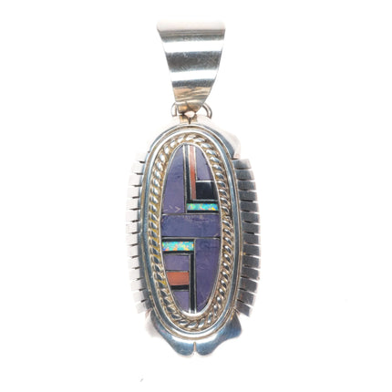 FF Navajo sterling silver, charoite, opal, coral sterling silver inlay pendant