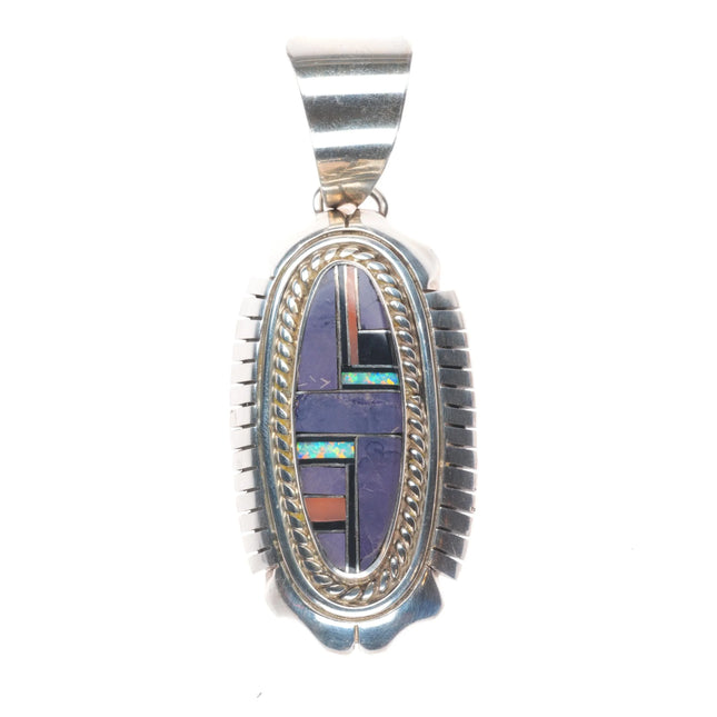 FF Navajo sterling silver, charoite, opal, coral sterling silver inlay pendant