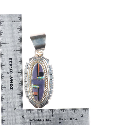 FF Navajo sterling silver, charoite, opal, coral sterling silver inlay pendant