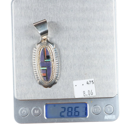 FF Navajo sterling silver, charoite, opal, coral sterling silver inlay pendant