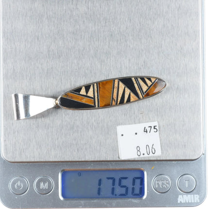 Navajo sterling silver tiger's eye, petrified wood, black jade inlay pendant