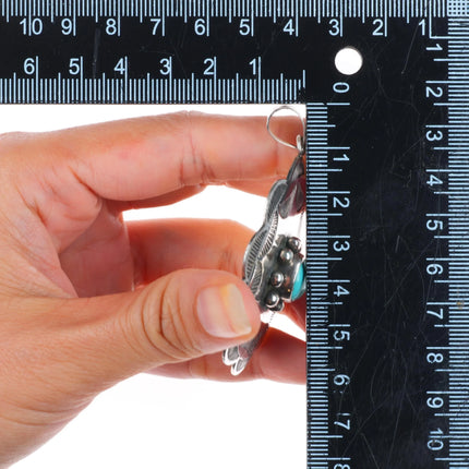 Vintage Navajo precisely stamped sterling silver pendant with turquoise