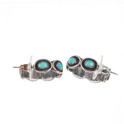 Vintage Zuni sterling silver huggie hoop snake eye turquoise earrings