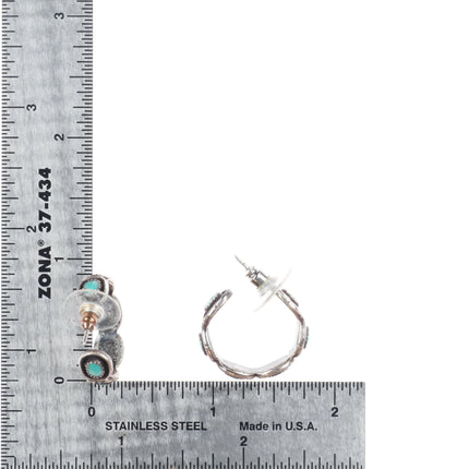 Vintage Zuni sterling silver huggie hoop snake eye turquoise earrings
