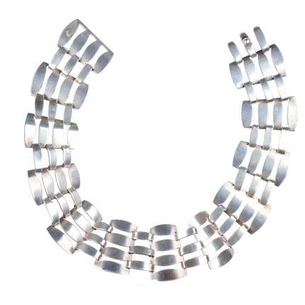 15" 1940's Fred Davis Mexican modernist sterling silver wide choker necklace