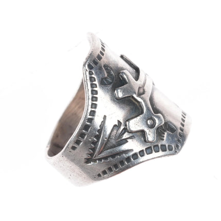 sz10 c1940's Navajo hand stamped Fred Harvey Dog ring sterling silver size 10