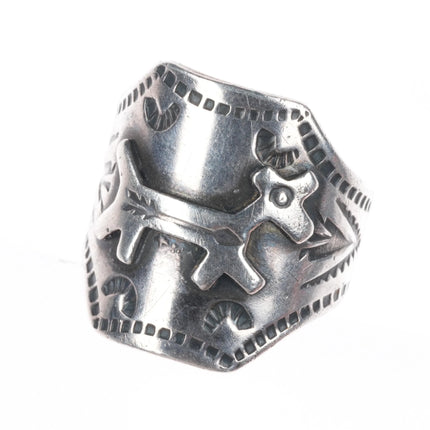 sz10 c1940's Navajo hand stamped Fred Harvey Dog ring sterling silver size 10