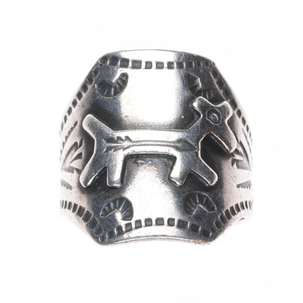 sz10 c1940's Navajo hand stamped Fred Harvey Dog ring sterling silver size 10
