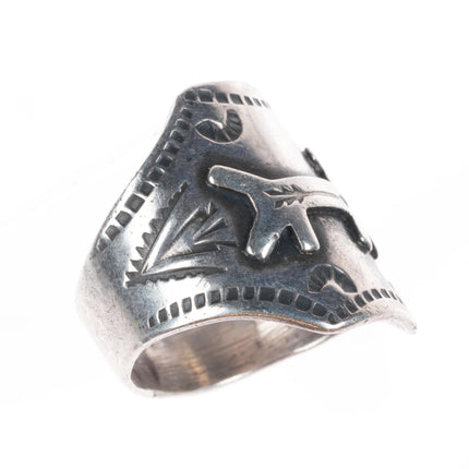 sz10 c1940's Navajo hand stamped Fred Harvey Dog ring sterling silver size 10