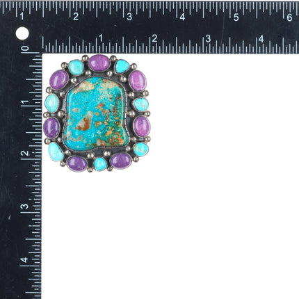 Vintage southwestern sterling silver turquoise/purple stone cluster pendant/pin
