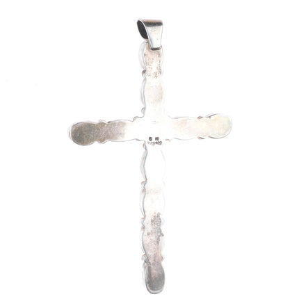 Large BM Navajo sterling silver Kingman turquoise row cross pendant