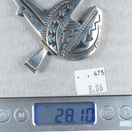 Jack & Mary Tom Navajo sterling silver stamped bear pendant