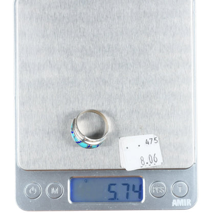 sz7 James Mason Navajo sterling silver turquoise/lapis channel inlay size 7 ring