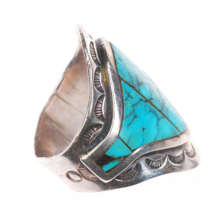sz9 Donny & Dorothy Clark Navajo sterling silver turquoise shiel ring size 9