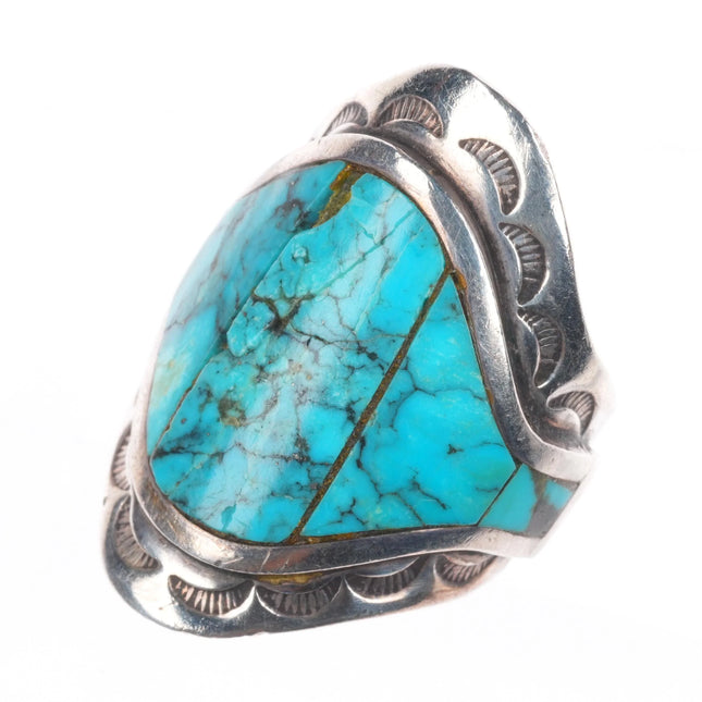 sz9 Donny & Dorothy Clark Navajo sterling silver turquoise shiel ring size 9