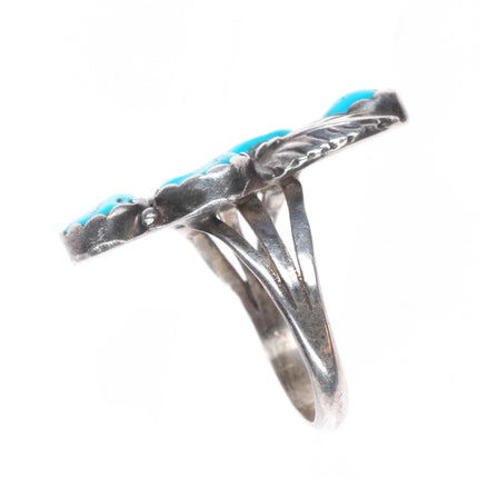 sz7 vintage Navajo 4 stone turquoise sterling silver feather ring size 7