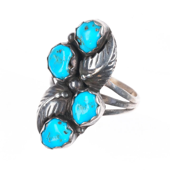 sz7 vintage Navajo 4 stone turquoise sterling silver feather ring size 7