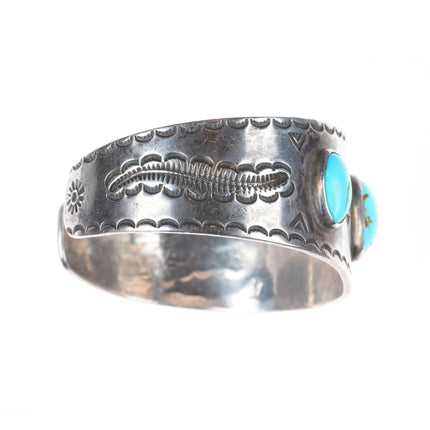 6.6" 30's-40's Navajo sterling silver turquoise cuff bracelet nice stampwork