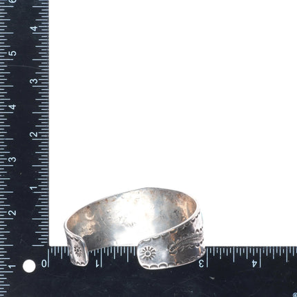 6.6" 30's-40's Navajo sterling silver turquoise cuff bracelet nice stampwork