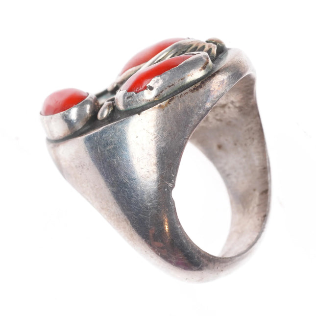 sz10.5 Navajo sterling silver Vintage ring Mediterranean coral size 10.5
