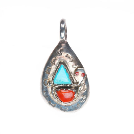 Effie Calavaza Zuni sterling silver, turquoise, coral snake pendant