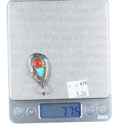 Effie Calavaza Zuni sterling silver, turquoise, coral snake pendant