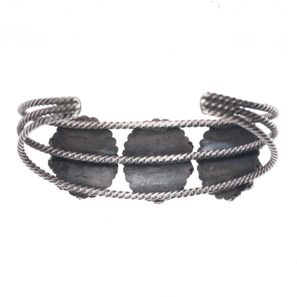 6.35" 40's-50's Navajo sterling silver twisted wire 3 stone cuff bracelet