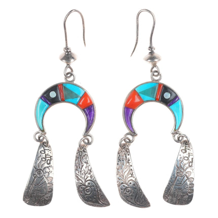 Phil Loretto (Cochiti/Jemez) sugilite, turquoise, coral intricate  earrings