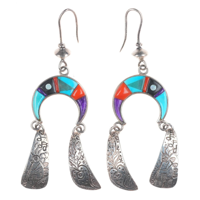 Phil Loretto (Cochiti/Jemez) sugilite, turquoise, coral intricate  earrings